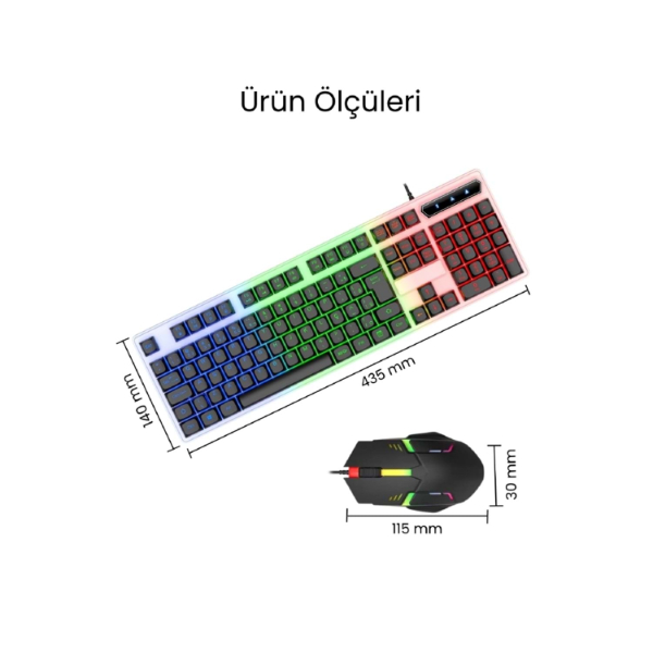 Kablolu Işıklı Gaming Standart Türkçe Q Klavye Ve Mouse Seti - 3