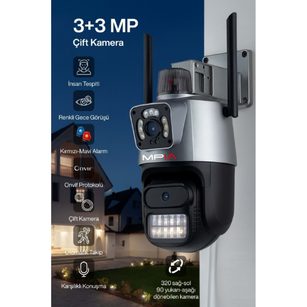  3 MP + 3 MP Çift Lens Wi-Fi TF Kart Girişli Güvenlik Kamerası  - 3