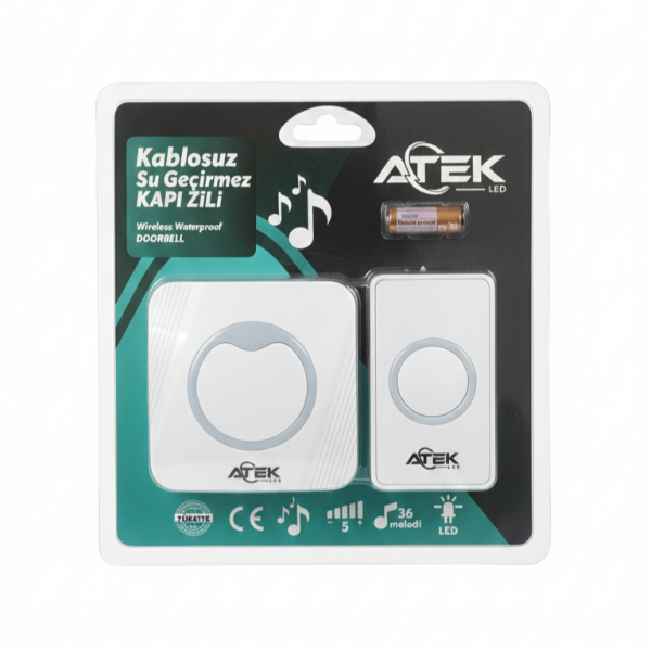 Beyaz Kablosuz Su Geçirmez Kapı Zili - 3