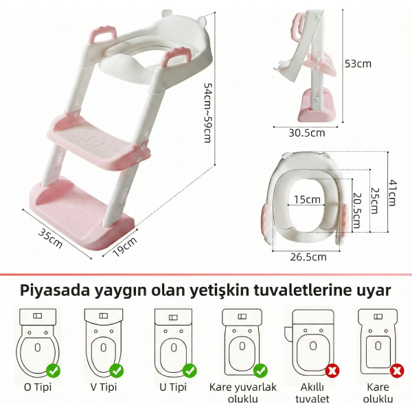 Pembe Merdivenli Çocuk Klozet Tuvalet Eğitimi Aparatı  - 4