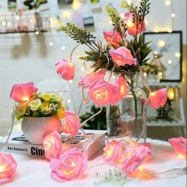 Yapay Gül Tasarımlı Dekoratif Led Işık Pilli (20 Gül) - 4