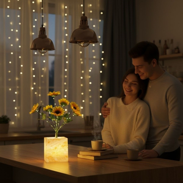 Sarı Saksılı LED Yapay Çiçek  - 4