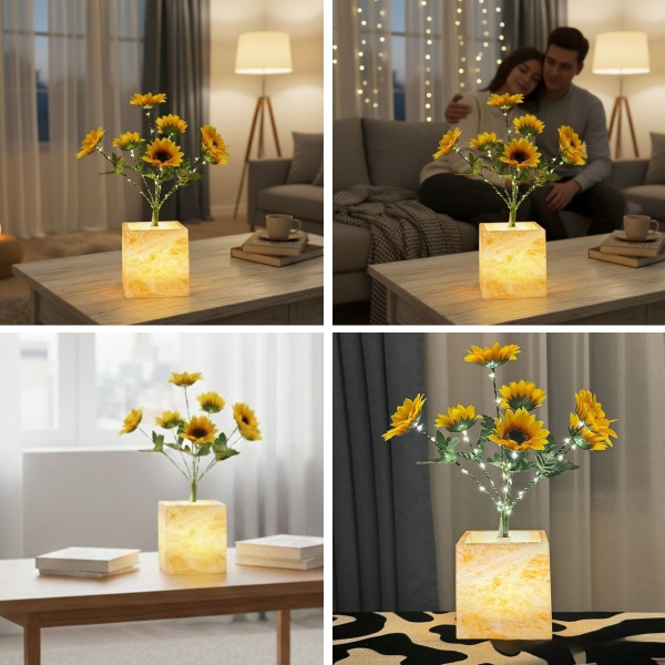 Sarı Saksılı LED Yapay Çiçek  - 5
