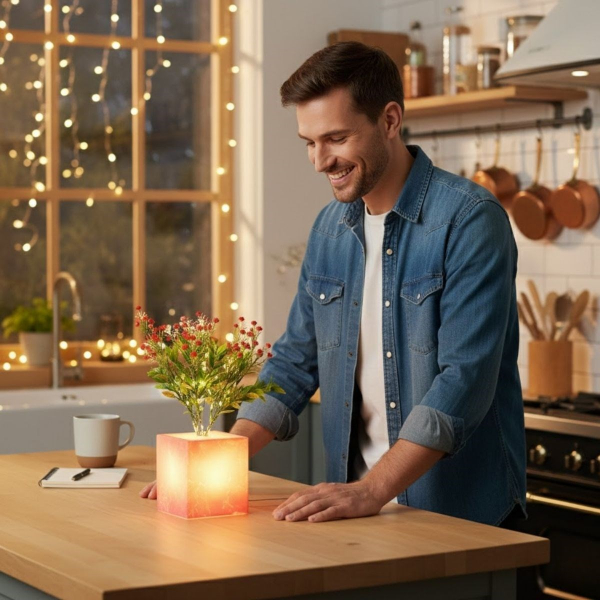 Pembe Saksılı LED Yapay Çiçek  - 4