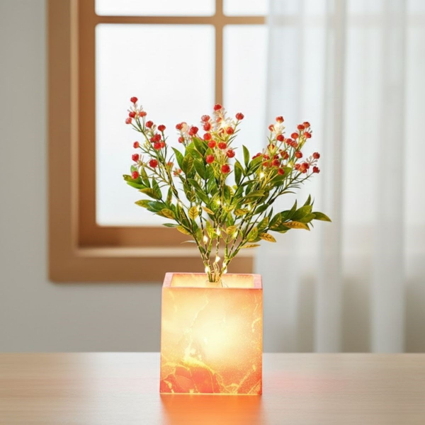 Pembe Saksılı LED Yapay Çiçek  - 2