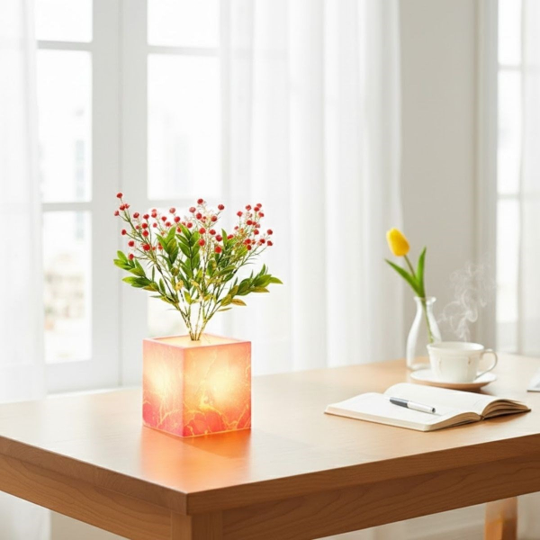 Pembe Saksılı LED Yapay Çiçek  - 3