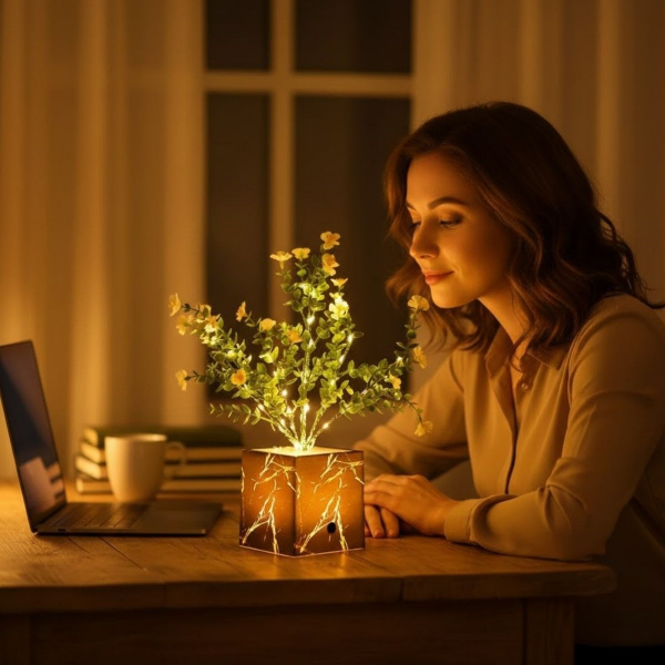 Siyah Saksılı LED Yapay Çiçek  - 2