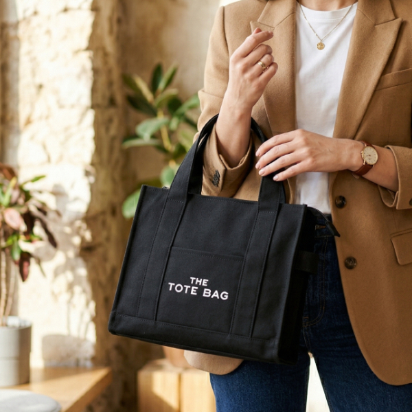 Siyah Kanvas Yumuşak Kol Çantası The Tote Bag