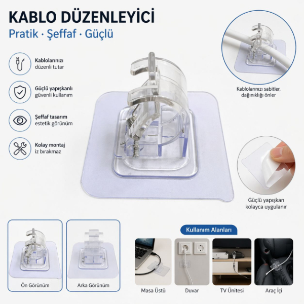 Çok Amaçlı Kıskaçlı Yapışkanlı Kablo ve Mop Tutucu  - 2
