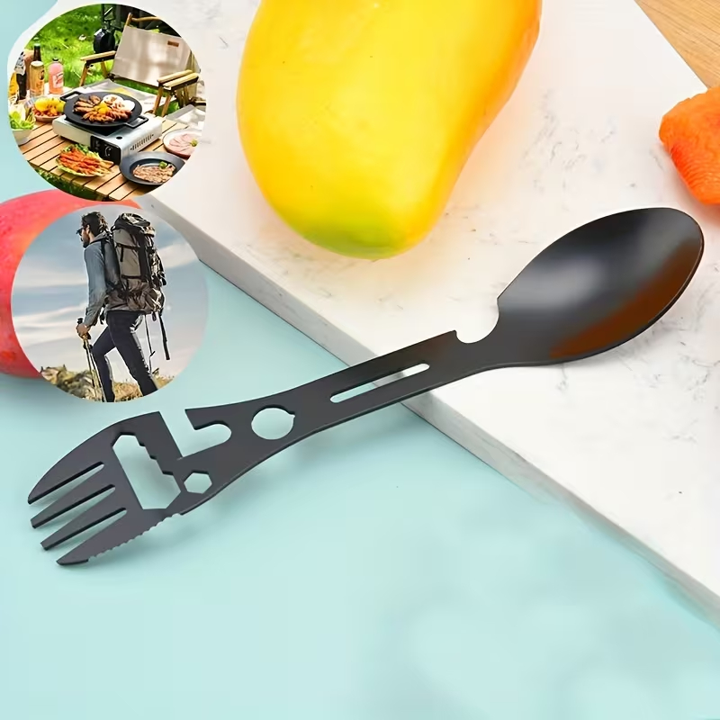 2'li Paket Taktiksel Spork Kaşık Çatal - 5 Fonksiyonlu - Paslanmaz Çelik