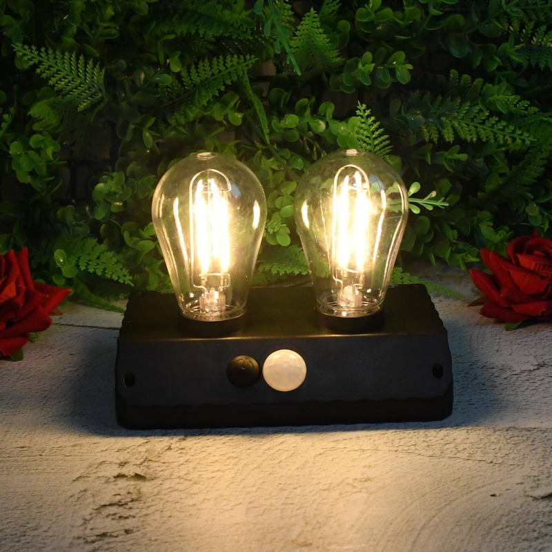 Sensörlü Solar İkili LED Ampul Lamba - Çift Başlıklı - Güneş Enerjili Aydınlatma - 2