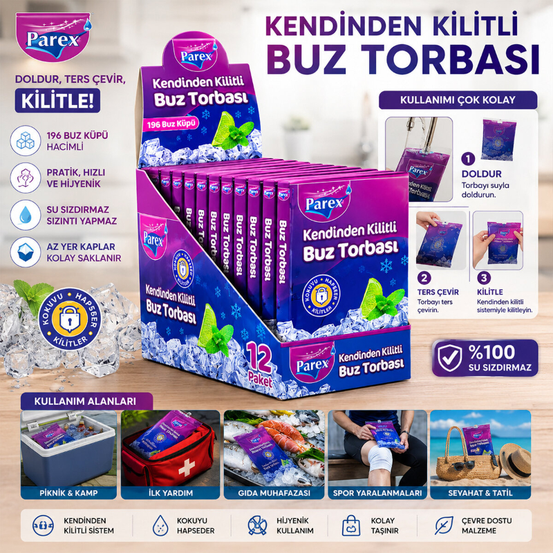 Kendinden Kilitli Buz Torbası - Koku Hapsetme Özellikli - Sızdırmaz Tasarım  - 2