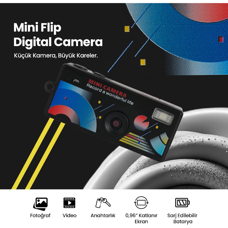Dijital Mini Anahtarlık Kamerası - Katlanır Ekran - 1080p Çözünürlük 