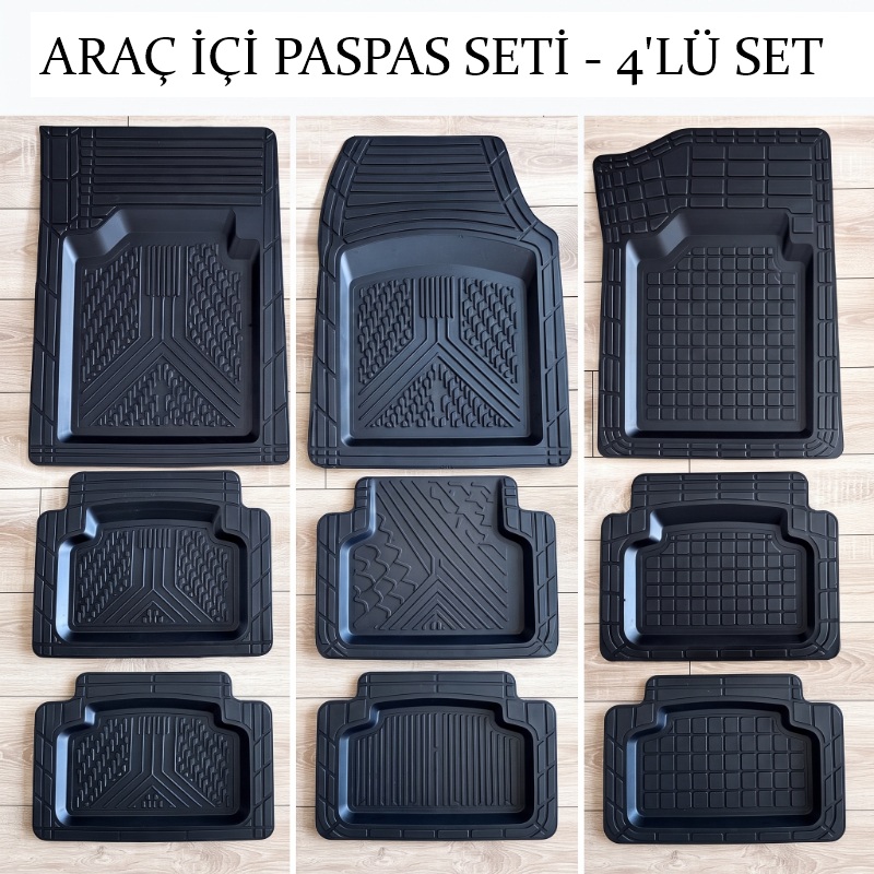 Araç İçi Paspas Seti - 4'lü Set - Karışık Desenler - Kauçuk - Kaymaz Yüzey
