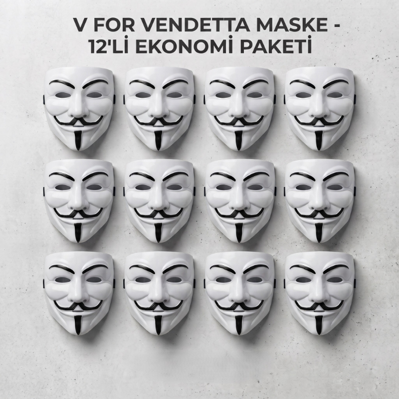 V for Vendetta Maskesi - 12'li Paket - Plastik