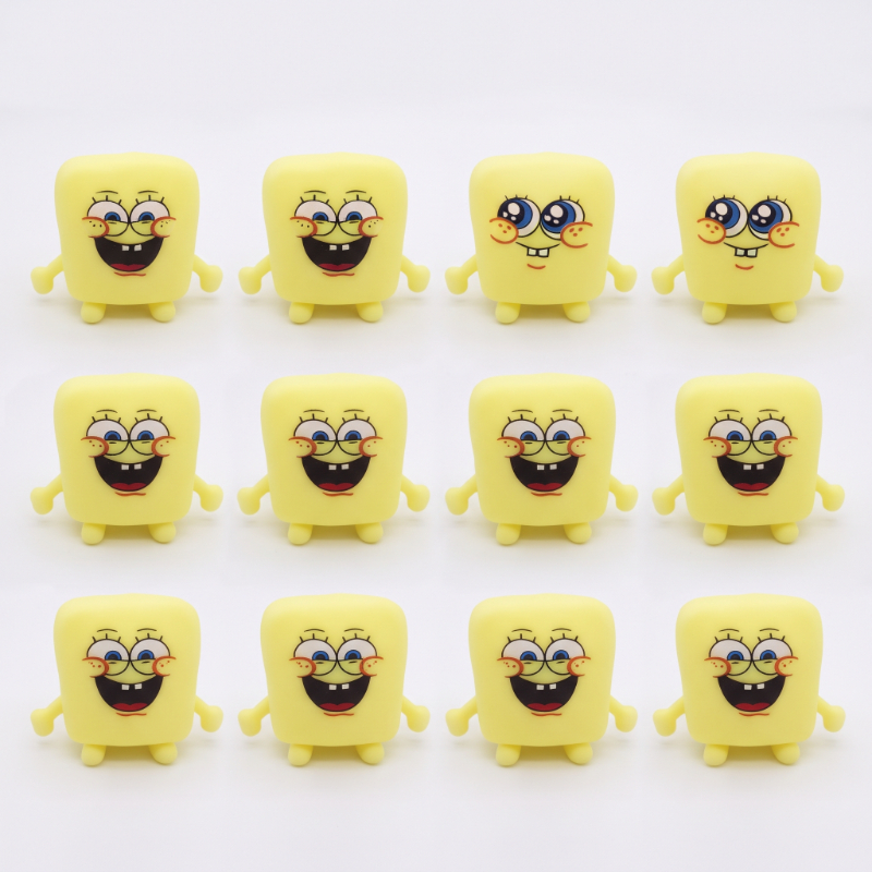 Ethab Ticaret Glbl-Tstil4136 Sünger Bob Tasarımlı Squishy - 12 Li Paket - Yumuşak Oyuncak - Farklı Model
