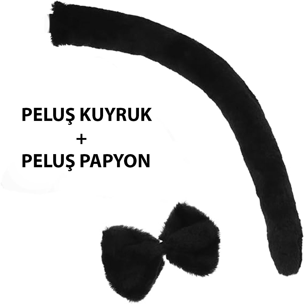 Siyah Kuyruk ve Papyon Seti - Kostüm Aksesuarı - Çocuk ve Yetişkin Uyumlu - 3